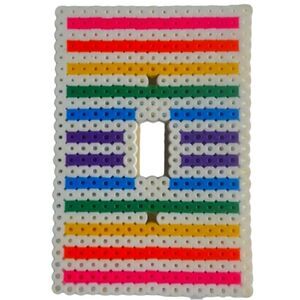 WHITE / RAINBOW STRIPE PERLER SWITCH PLATE - HANDMADE